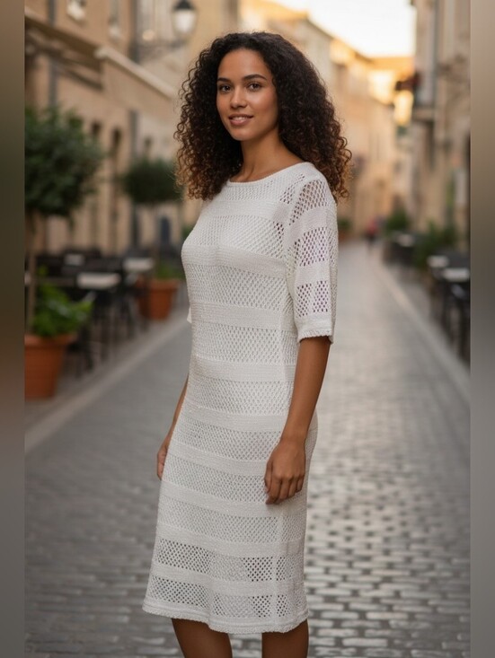 Sharagano Dresses & Skirts - Cream Knit Midi Crochet Dress